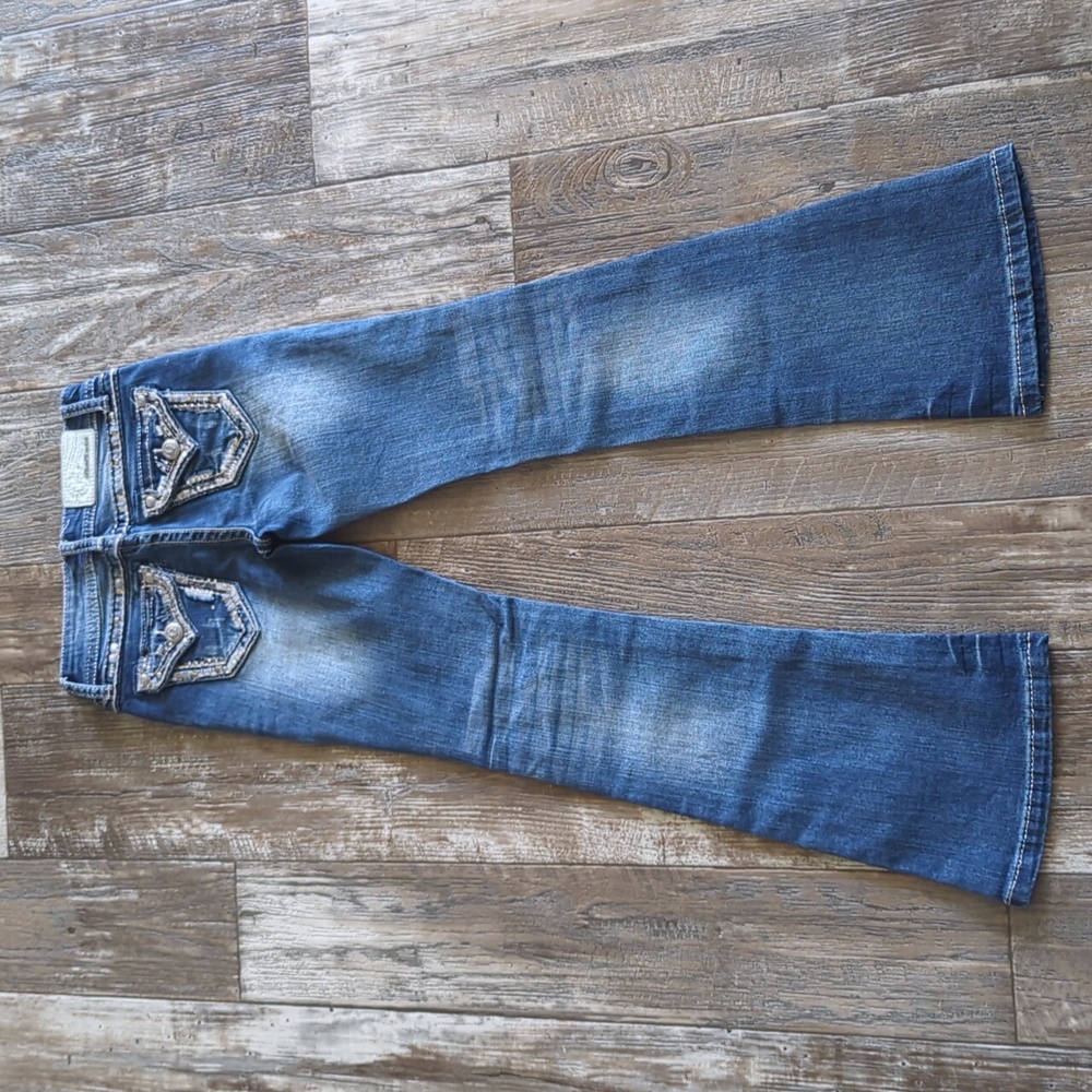 GRACE in LA girls bootcut jeans blingy embroidered faux flap back pockets sz 8 - Picture 2 of 14